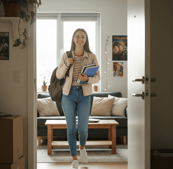 happy student in student accommodation